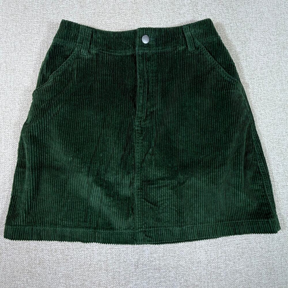 NWT Pact Women's M Corduroy Green Casual Sustainable Elastic Waist Midi Skirt